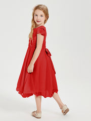 Robes de Demoiselle d'Honneur Junior en Mousseline à Longueur de Mollet Rouge