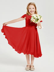 Robes de Demoiselle d'Honneur Junior en Mousseline à Longueur de Mollet Rouge