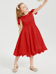 Robes de Demoiselle d'Honneur Junior en Mousseline à Longueur de Mollet Rouge