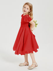 Robes de Demoiselle d'Honneur Junior en Mousseline à Longueur de Mollet Rouge