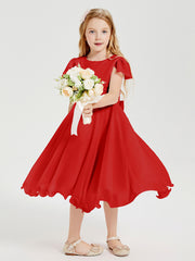 Robes de Demoiselle d'Honneur Junior en Mousseline à Longueur de Mollet Rouge