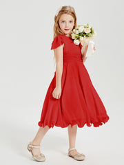 Robes de Demoiselle d'Honneur Junior en Mousseline à Longueur de Mollet Rouge