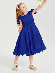 Robes de Demoiselle d'Honneur Junior en Mousseline à Longueur de Mollet Bleu Royale