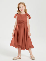 Robes de Demoiselle d'Honneur Junior en Mousseline à Longueur de Mollet Rouille