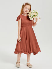 Robes de Demoiselle d'Honneur Junior en Mousseline à Longueur de Mollet Rouille