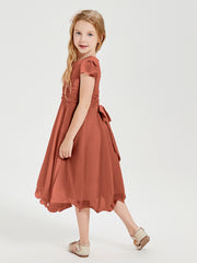 Robes de Demoiselle d'Honneur Junior en Mousseline à Longueur de Mollet Rouille