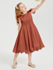 Robes de Demoiselle d'Honneur Junior en Mousseline à Longueur de Mollet Rouille