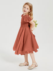 Robes de Demoiselle d'Honneur Junior en Mousseline à Longueur de Mollet Rouille