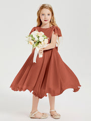 Robes de Demoiselle d'Honneur Junior en Mousseline à Longueur de Mollet Rouille