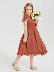 Robes de Demoiselle d'Honneur Junior en Mousseline à Longueur de Mollet Rouille