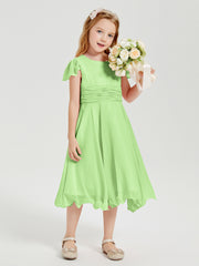 Robes de Demoiselle d'Honneur Junior en Mousseline à Longueur de Mollet Sauge