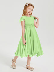 Robes de Demoiselle d'Honneur Junior en Mousseline à Longueur de Mollet Sauge