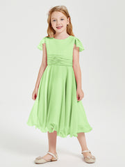Robes de Demoiselle d'Honneur Junior en Mousseline à Longueur de Mollet Sauge