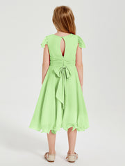 Robes de Demoiselle d'Honneur Junior en Mousseline à Longueur de Mollet Sauge
