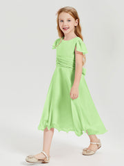 Robes de Demoiselle d'Honneur Junior en Mousseline à Longueur de Mollet Sauge