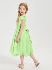 Robes de Demoiselle d'Honneur Junior en Mousseline à Longueur de Mollet Sauge