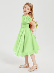Robes de Demoiselle d'Honneur Junior en Mousseline à Longueur de Mollet Sauge