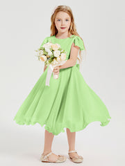 Robes de Demoiselle d'Honneur Junior en Mousseline à Longueur de Mollet Sauge