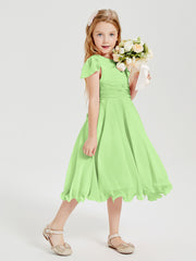 Robes de Demoiselle d'Honneur Junior en Mousseline à Longueur de Mollet Sauge