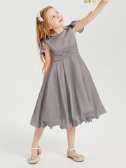 Robes de Demoiselle d'Honneur Junior en Mousseline à Longueur de Mollet Argent