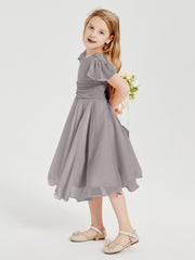 Robes de Demoiselle d'Honneur Junior en Mousseline à Longueur de Mollet Argent