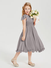 Robes de Demoiselle d'Honneur Junior en Mousseline à Longueur de Mollet Argent