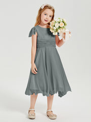 Robes de Demoiselle d'Honneur Junior en Mousseline à Longueur de Mollet Gris Acier