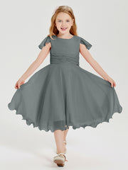 Robes de Demoiselle d'Honneur Junior en Mousseline à Longueur de Mollet Gris Acier