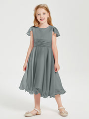 Robes de Demoiselle d'Honneur Junior en Mousseline à Longueur de Mollet Gris Acier