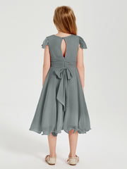 Robes de Demoiselle d'Honneur Junior en Mousseline à Longueur de Mollet Gris Acier