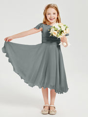 Robes de Demoiselle d'Honneur Junior en Mousseline à Longueur de Mollet Gris Acier