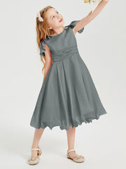 Robes de Demoiselle d'Honneur Junior en Mousseline à Longueur de Mollet Gris Acier