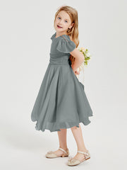 Robes de Demoiselle d'Honneur Junior en Mousseline à Longueur de Mollet Gris Acier