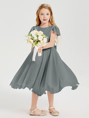 Robes de Demoiselle d'Honneur Junior en Mousseline à Longueur de Mollet Gris Acier