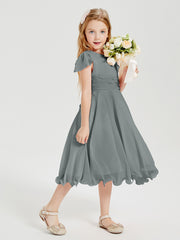 Robes de Demoiselle d'Honneur Junior en Mousseline à Longueur de Mollet Gris Acier