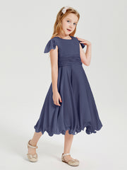 Robes de Demoiselle d'Honneur Junior en Mousseline à Longueur de Mollet Orageux