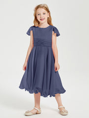 Robes de Demoiselle d'Honneur Junior en Mousseline à Longueur de Mollet Orageux