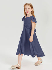 Robes de Demoiselle d'Honneur Junior en Mousseline à Longueur de Mollet Orageux