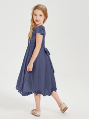 Robes de Demoiselle d'Honneur Junior en Mousseline à Longueur de Mollet Orageux
