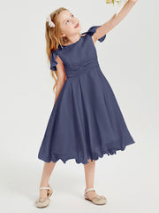Robes de Demoiselle d'Honneur Junior en Mousseline à Longueur de Mollet Orageux
