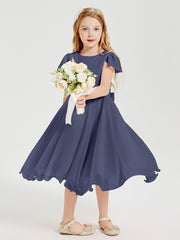 Robes de Demoiselle d'Honneur Junior en Mousseline à Longueur de Mollet Orageux