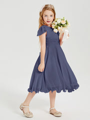 Robes de Demoiselle d'Honneur Junior en Mousseline à Longueur de Mollet Orageux