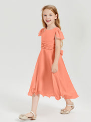Robes de Demoiselle d'Honneur Junior en Mousseline à Longueur de Mollet Crépuscule