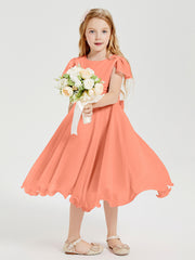 Robes de Demoiselle d'Honneur Junior en Mousseline à Longueur de Mollet Crépuscule