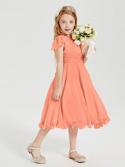 Robes de Demoiselle d'Honneur Junior en Mousseline à Longueur de Mollet Crépuscule