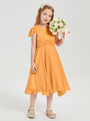 Robes de Demoiselle d'Honneur Junior en Mousseline à Longueur de Mollet Mandarine