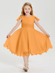 Robes de Demoiselle d'Honneur Junior en Mousseline à Longueur de Mollet Mandarine