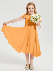 Robes de Demoiselle d'Honneur Junior en Mousseline à Longueur de Mollet Mandarine