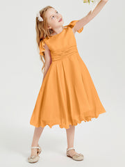 Robes de Demoiselle d'Honneur Junior en Mousseline à Longueur de Mollet Mandarine