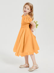 Robes de Demoiselle d'Honneur Junior en Mousseline à Longueur de Mollet Mandarine
